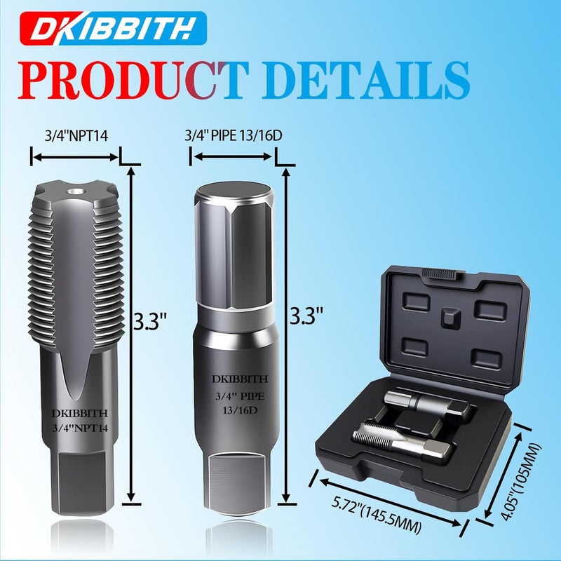 DKIBBITH 2-Piece Pipe Extractor and NPT Tap Set 3/4" - Heavy Duty Carbon Steel Tools for Removing Broken Threaded Pipes & Cutting Accurate NPT Threads - Plumbers Mechanics DIY with Storage Case. - Image 2